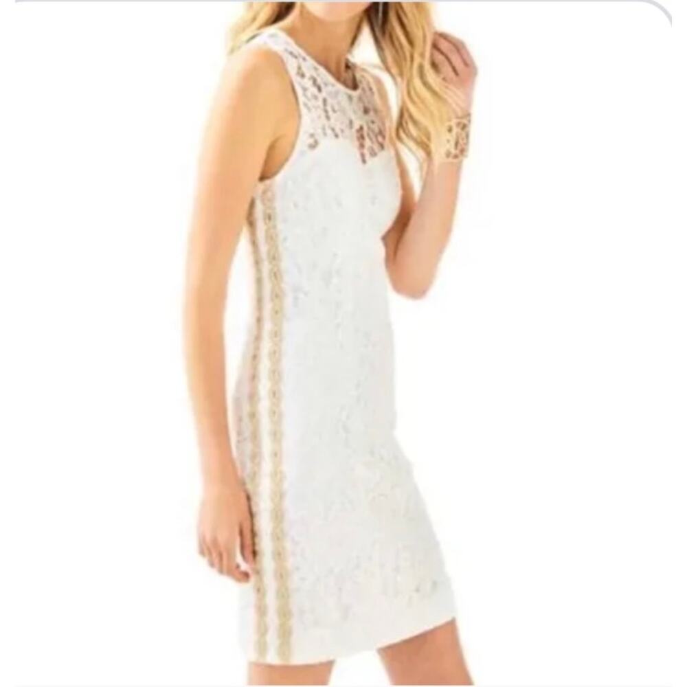 LILLY PULITZER MILA Shift Dress Resort White w/ Gold Cordage Lace Size 2 NWT
